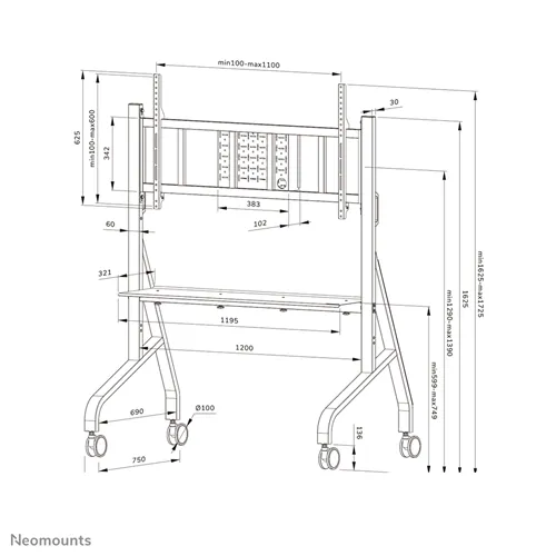 Neomounts FL50-575BL1 Bodenständer: Mobile Lösung für 65-110-Zoll-Fernseher - Schwarz