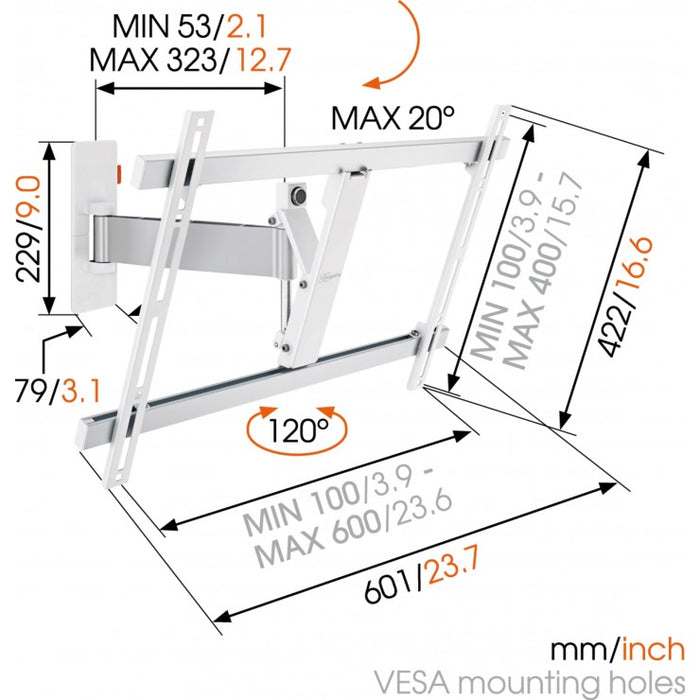 Vogel's WALL 2325 wit draaibare tv muurbeugel voor schermen tot 65 inch