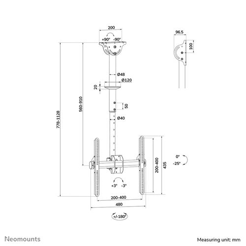 Neomounts NM-C440BLACK Deckenhalterung für Bildschirme bis zu 60 Zoll