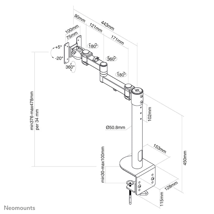 FPMA-D960BLACKPLUS ist eine Tischhalterung mit 3 Drehpunkten für gebogene Bildschirme bis zu 49 Zoll (124 cm).