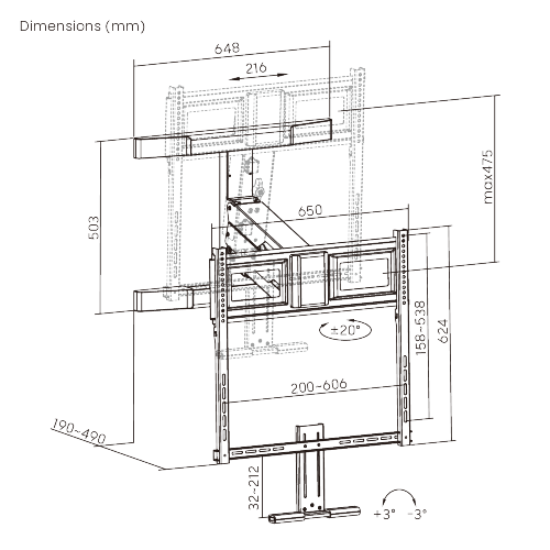 Absenkbare TV-Halterung – Drehbar – 47 cm Höhenverstellung – Geeignet bis 86 Zoll