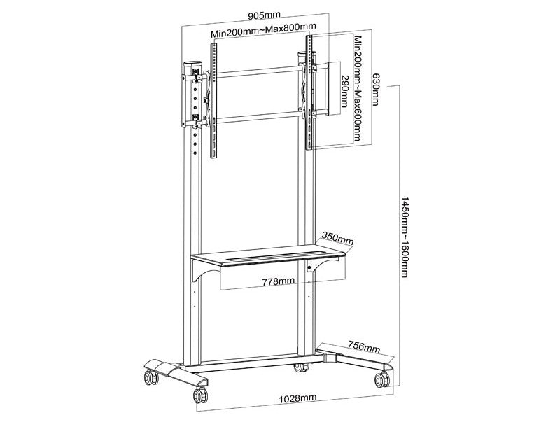 Verrijdbare TV Standaard tot 100 Inch – Zwaar Belastbaar | Wolff Mount | VESA 800x600 | 80 KG
