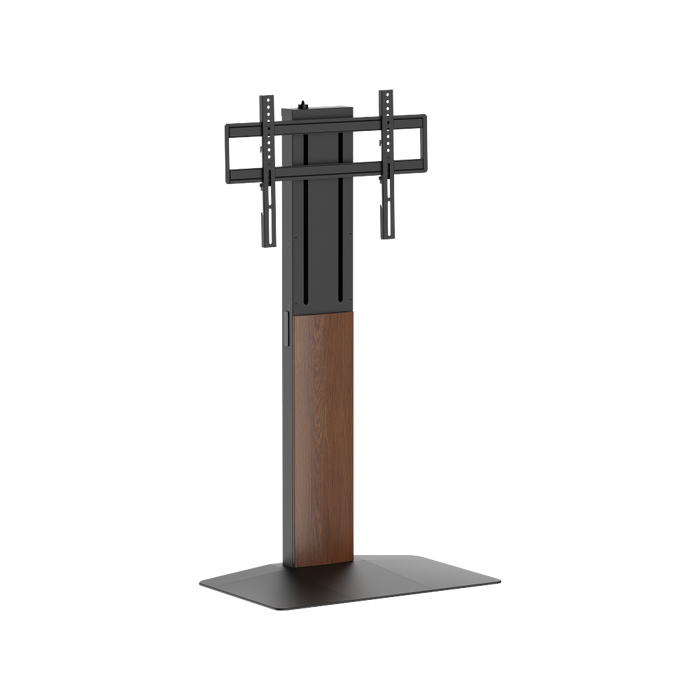 Wolff Mount – Vrijstaande Premium TV Vloer Standaard met FreeLift™ – Hoogte Verstelbaar met Eén Vinger – Geschikt voor TV’s t/m 86 inch – Extra Grote Massieve Voet – Kabelmanagement – Zwart/Walnoot